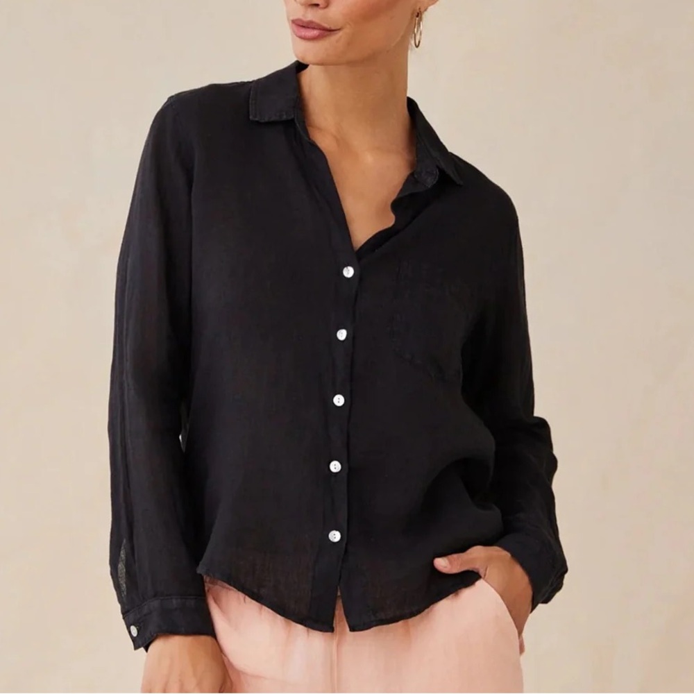 BELLA DAHL Black Button-Front Women's 100% Linen Shirt Sz Small EUC